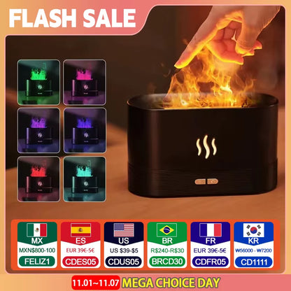Flame Aroma Humidifier – Ultrasonic Essential Oil Diffuser with Color-Changing LED Light